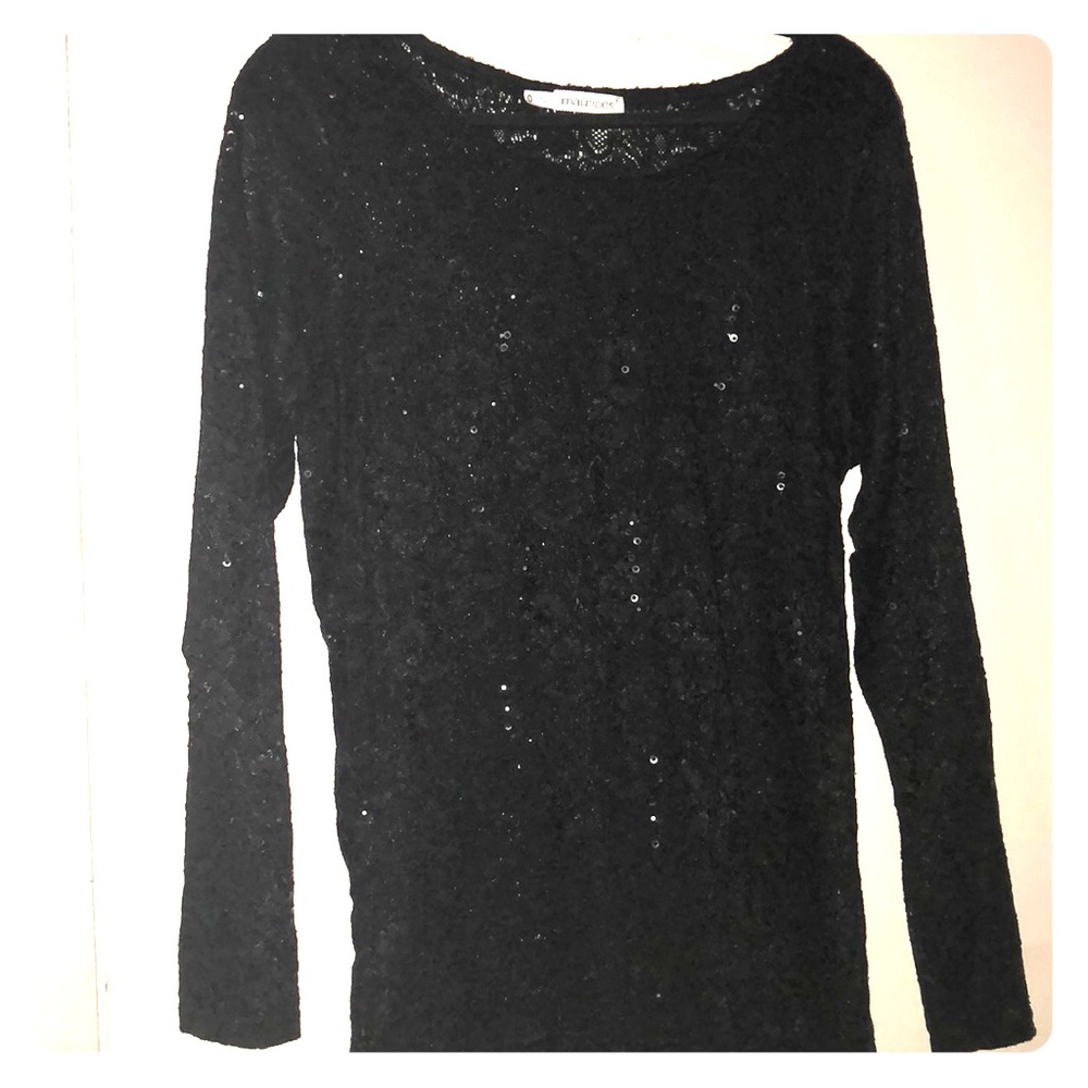 Black long sleeved sheer sequined shirt